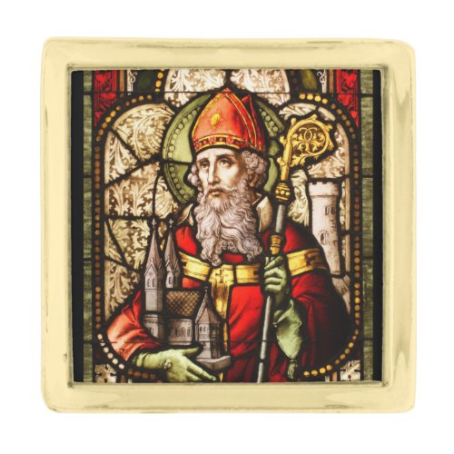 St Patrick Stained Glass Gold Finish Lapel Pin