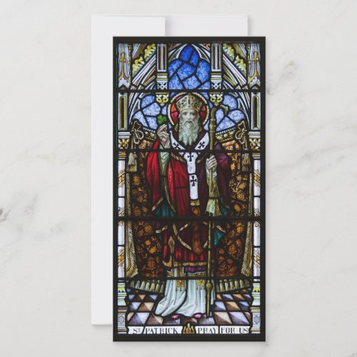 St Patrick Stained Glass Panel Flat Greeting Card