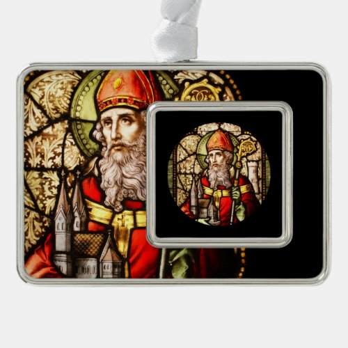 St Patrick Stained Glass Silver Plated Framed Ornament