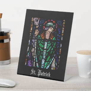 St. Patrick Stained Glass Window Pedestal Sign