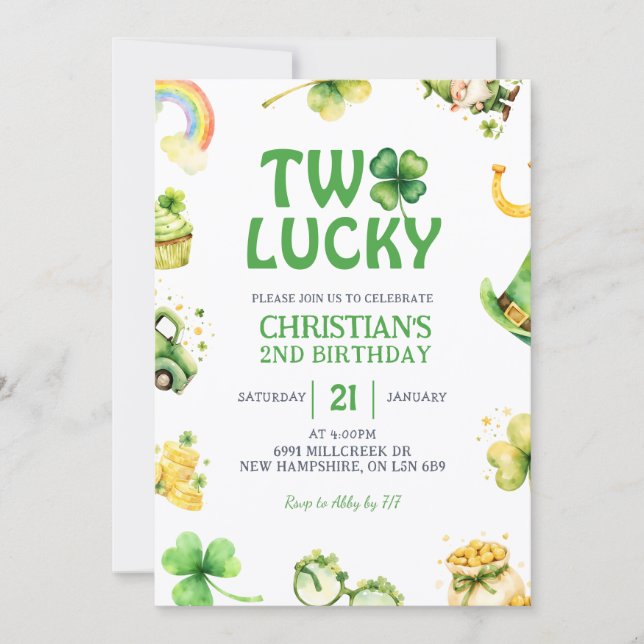 St Patrick Two Lucky Birthday Invitation (Front)
