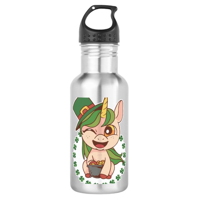 St Patrick Unicorn Stainless Steel Water Bottle (Front)