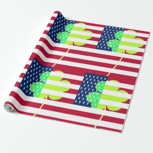 St. Patrick USA Ireland Shamrock American Flag Wrapping Paper
