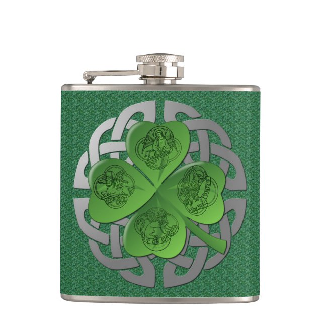 St Patricks - 4 Evangelists Traditional Shamrock H Flask (Front)