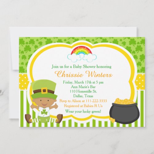 St Patricks African American Boy Baby Shower Party Invitation