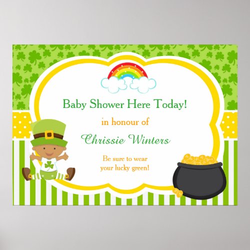 St Patricks African American Boy Baby Shower Poster