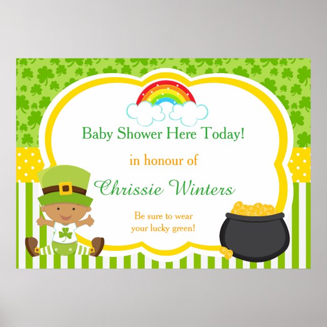 St Patricks African American Boy Baby Shower Poster (Front)