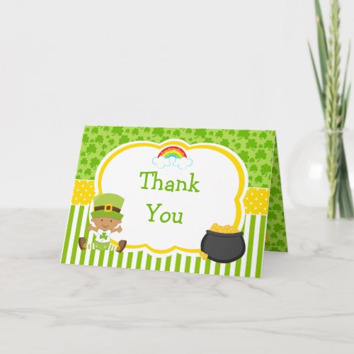 St Patricks African American Boy Baby Shower  Thank You Card