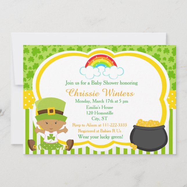 St Patricks African American Girl Baby Shower Invitation (Front)