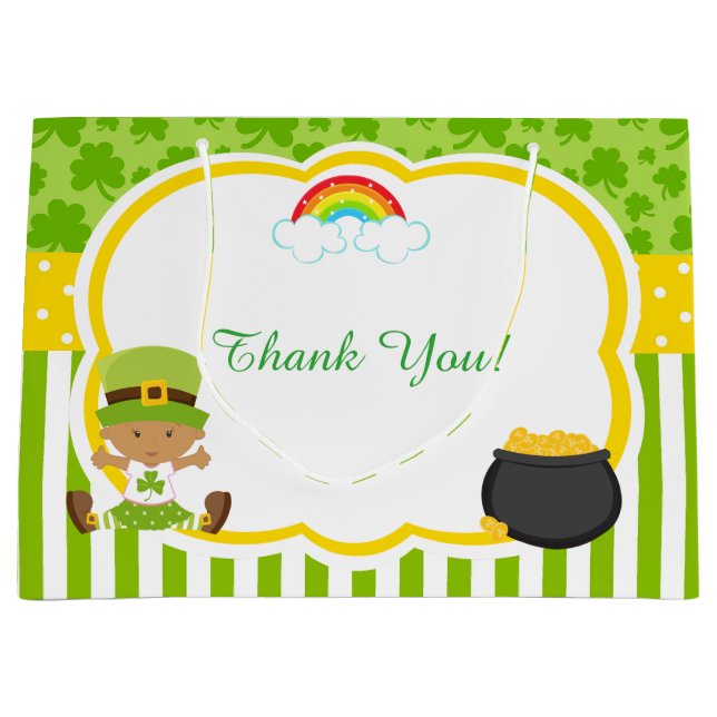 St Patricks African American Girl Baby Shower Large Gift Bag (Front)