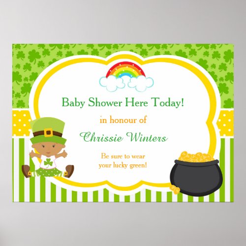 St Patricks African American Girl Baby Shower Poster