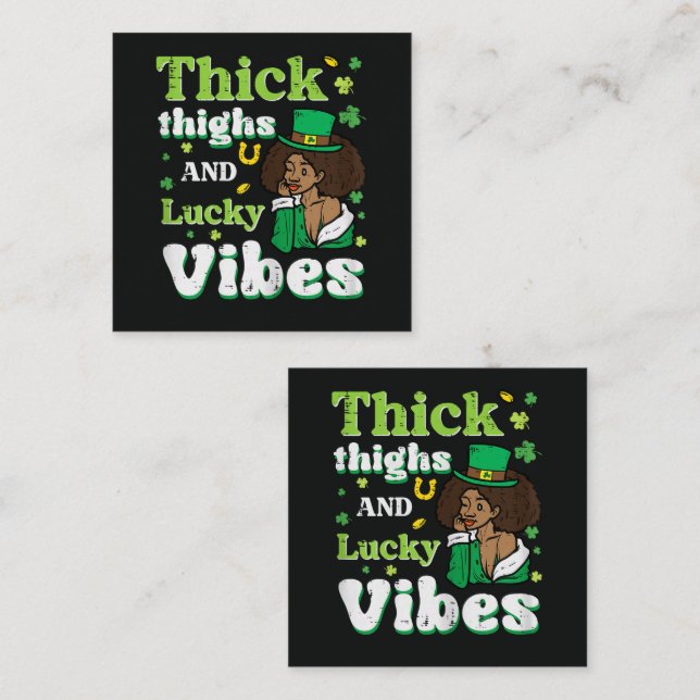 St Patricks Afro Thick Thighs Lucky Vibes Square Business Card (Front/Back)