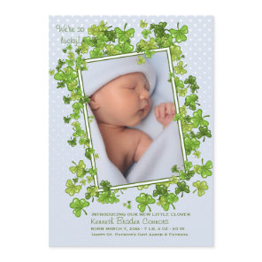 St. Patrick's Baby boy Photo Birth Announcement