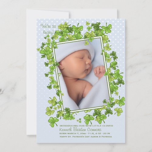 St Patricks Baby boy Photo Birth Announcement
