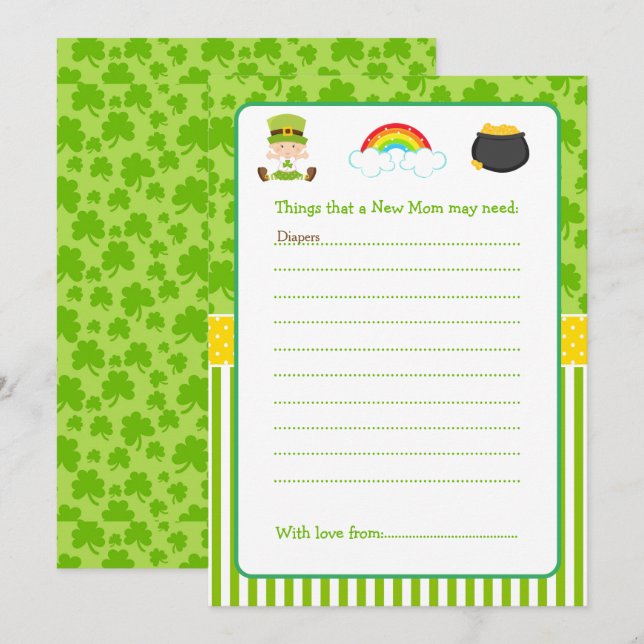 St Patricks Baby Girl Advice List Invitation (Front/Back)