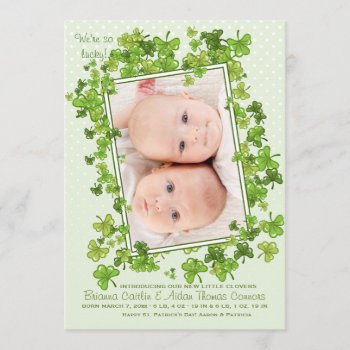 St. Patrick's Baby Photo Birth Announcement by CottonLamb at Zazzle
