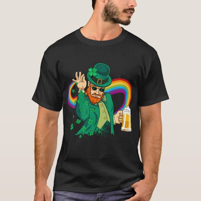 St. Patricks Bae Drinking Beer Throwing Salt Leaf  T-Shirt (Front)