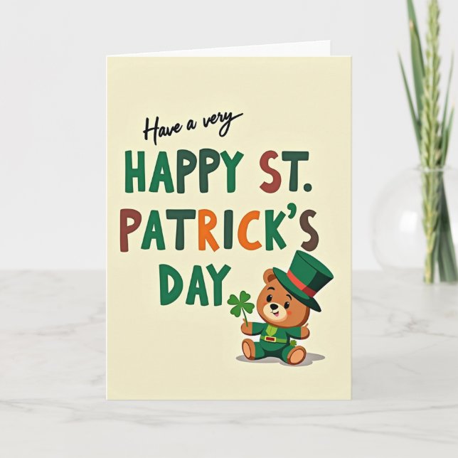 St Patricks Bear Kraft Paper Look Card (Front)