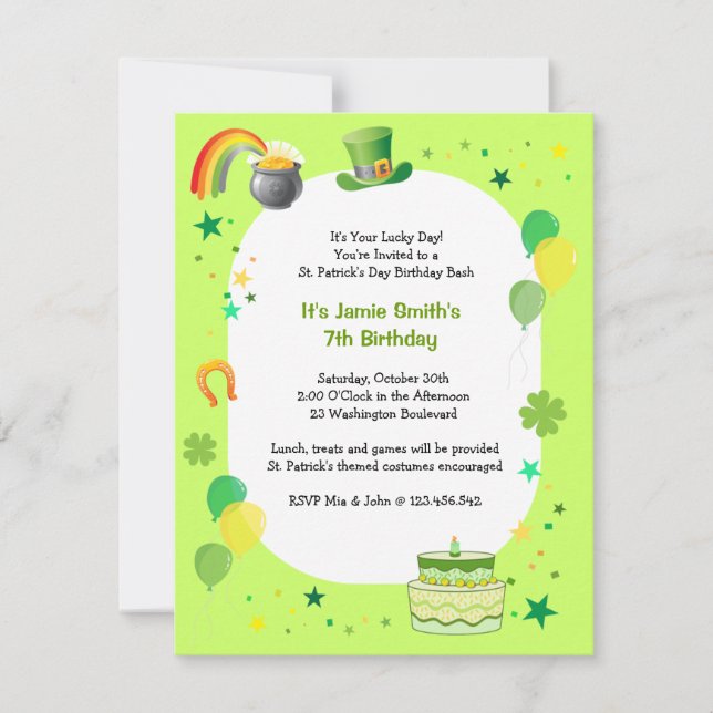 St. Patrick's Birthday Costume Party Invitation (Front)