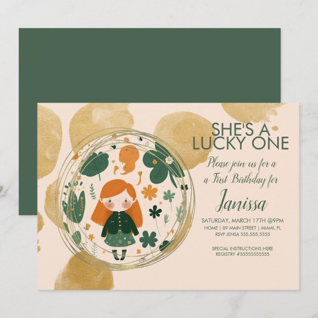 St. Patricks Birthday Girl Shamrock Any Age  Invitation (Front/Back)