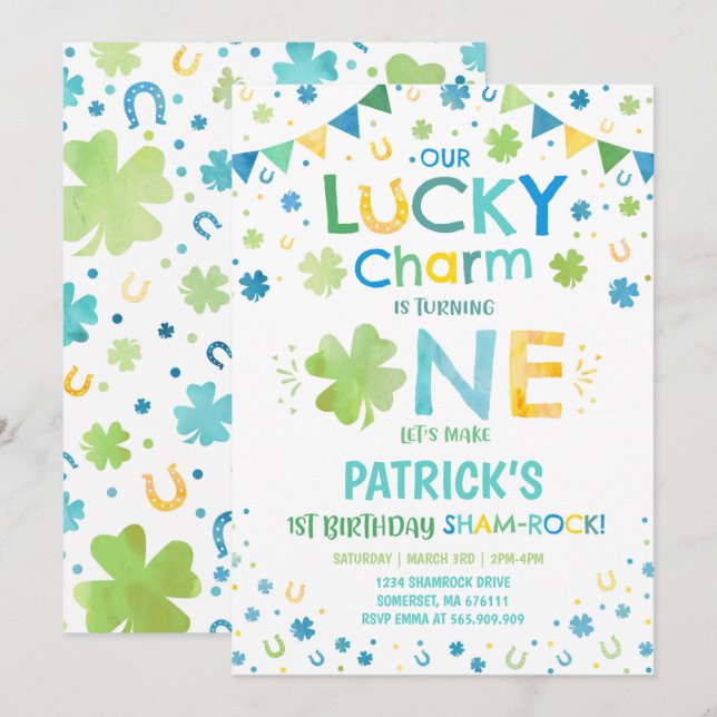 St. Patrick's Birthday Invitation Lucky Charm (Front/Back)