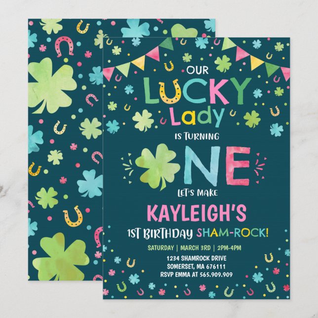 St. Patrick's Birthday Invitation Lucky Lady Party (Front/Back)