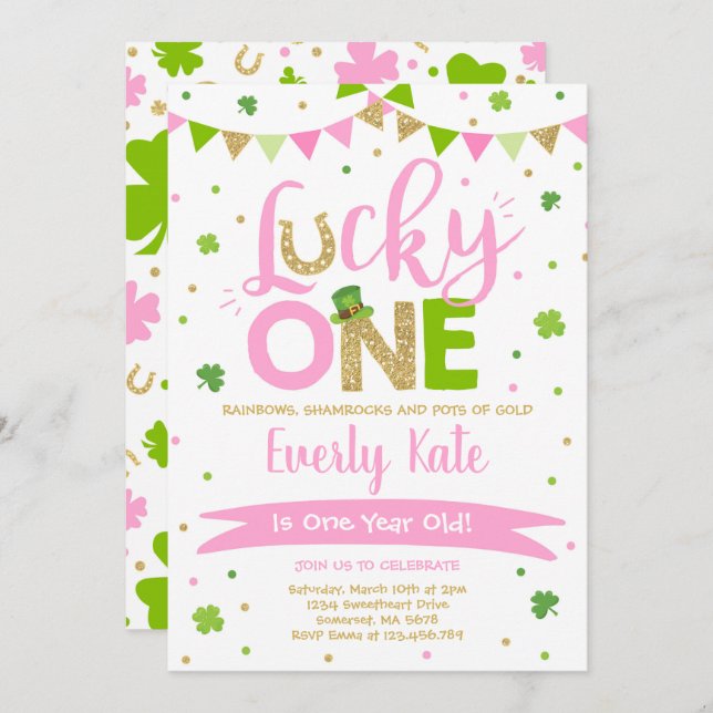 St. Patrick's Birthday Invitation Lucky One Party (Front/Back)