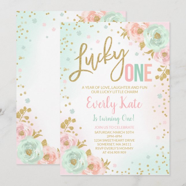 St. Patrick's Birthday Invitation Lucky One Party (Front/Back)