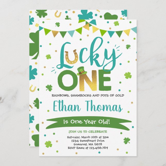 St. Patrick's Birthday Invitation Lucky One Party (Front/Back)