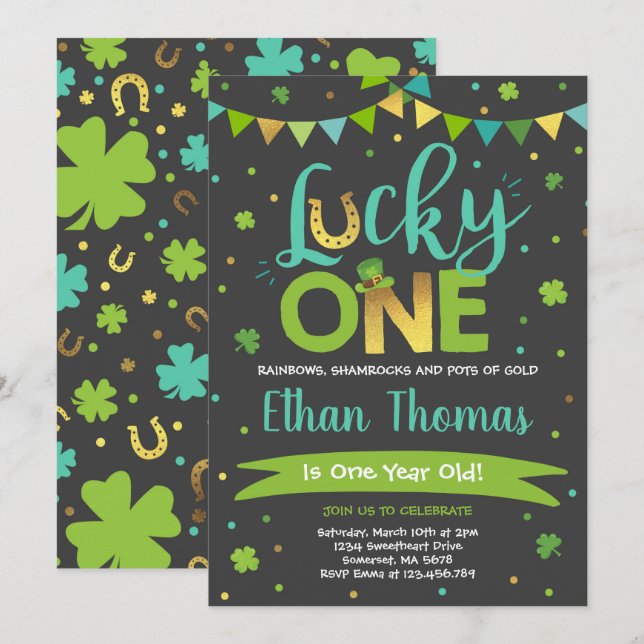 St. Patrick's Birthday Invitation Lucky One Party (Front/Back)