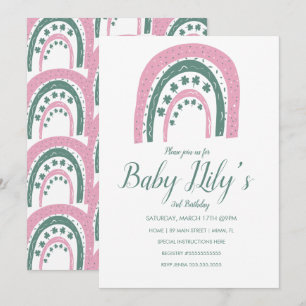 St. Patricks Birthday Rainbow Hand Drawn Pink Invitation
