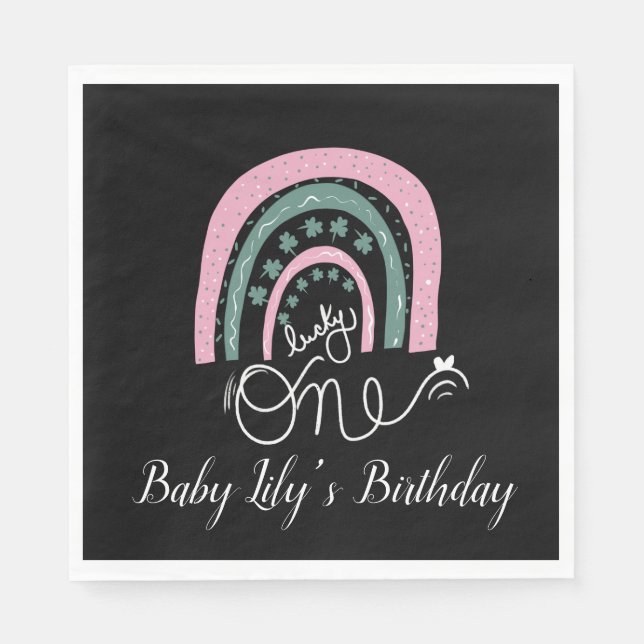St. Patricks Birthday Rainbow Hand Drawn Pink Napk Napkins (Front)