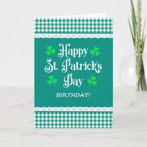 St Patricks Birthday Shamrocks Green Checks Card