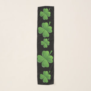 St Patricks Black Green Shamrocks Chiffon Scarf