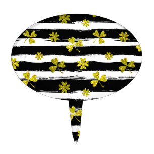 st patricks black white clover cake topper