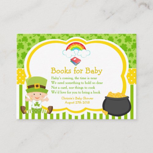 St Patricks Boy Baby Shower Books for Baby Enclosure Card