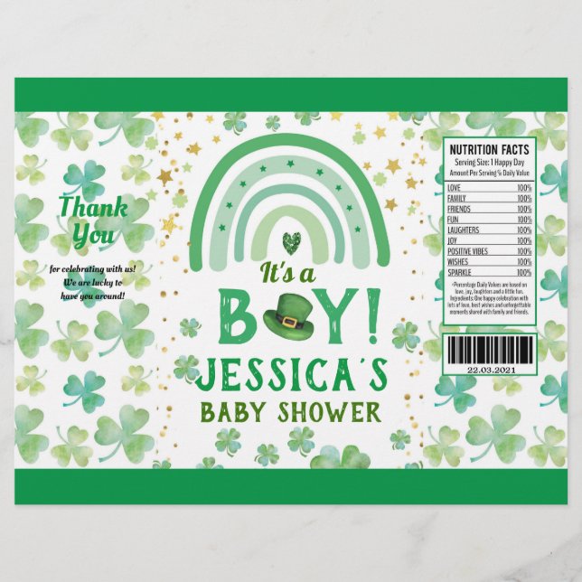 St Patrick's Boy Baby Shower Chip Bag Wrapper (Front)