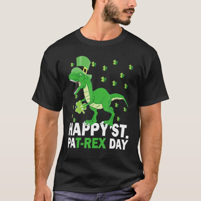 St Patricks Boys Day Pajamas T Rex Saint Dinosaur  T-Shirt (Front)