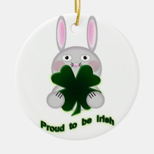 St. Patricks Bunny Proud to be Irish Shamrock Ceramic Ornament