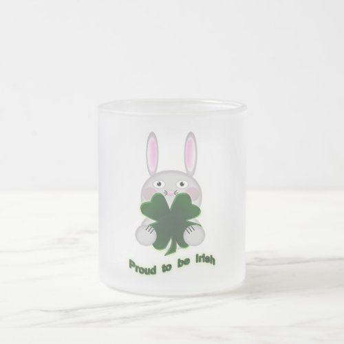 St Patricks Bunny Proud to be Irish Shamrock Frosted Glass Coffee Mug
