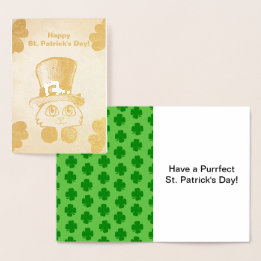 St. Patrick's Cat and Shamrocks Drawing, ZKOA Foil Card