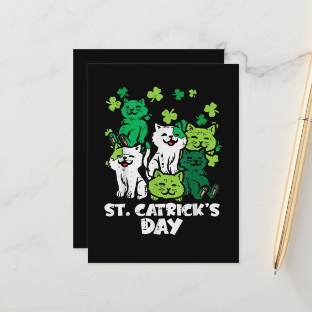 St Patricks Catricks Day Cats Saint Pattys Announcement Postcard (Front/Back In Situ)