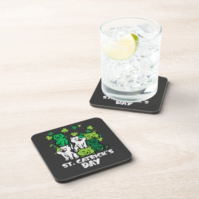 St Patricks Catricks Day Cats Saint Pattys Beverage Coaster (Right Side)