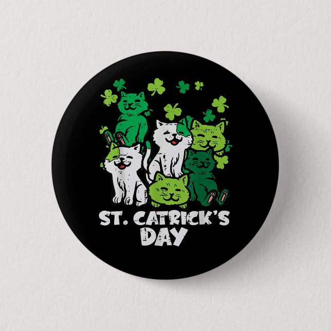 St Patricks Catricks Day Cats Saint Pattys Button (Front)