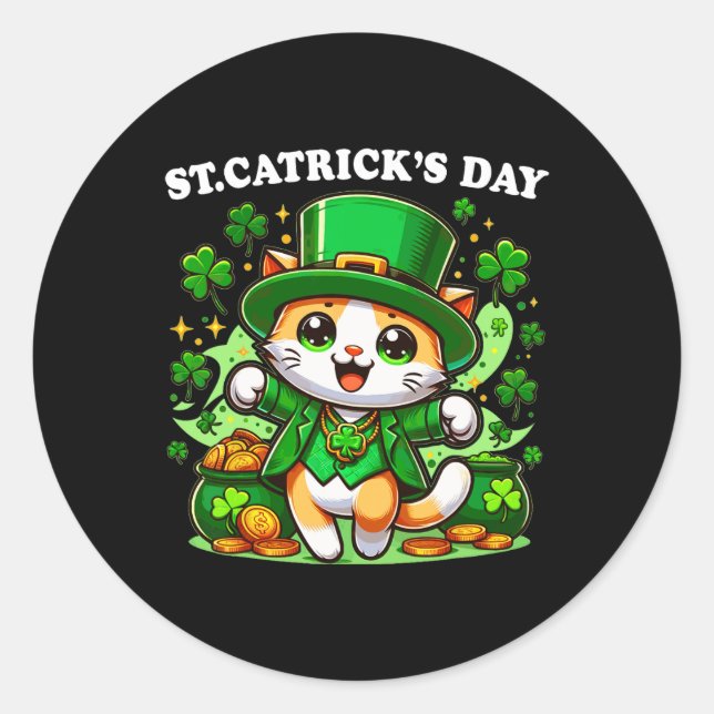 St Patricks Catricks Day Cats Saint Pattys Cat Lov Classic Round Sticker (Front)