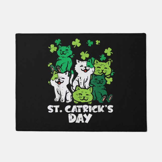 St Patricks Catricks Day Cats Saint Pattys Doormat (Front)
