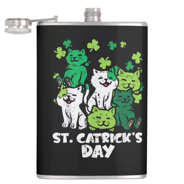 St Patricks Catricks Day Cats Saint Pattys Flask (Opened)