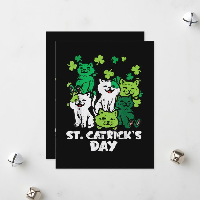 St Patricks Catricks Day Cats Saint Pattys Holiday Card (Front/Back In Situ)