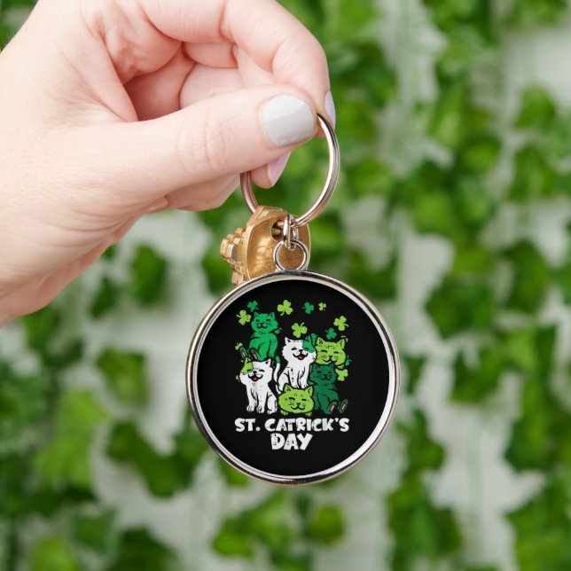 St Patricks Catricks Day Cats Saint Pattys Keychain (Hand)