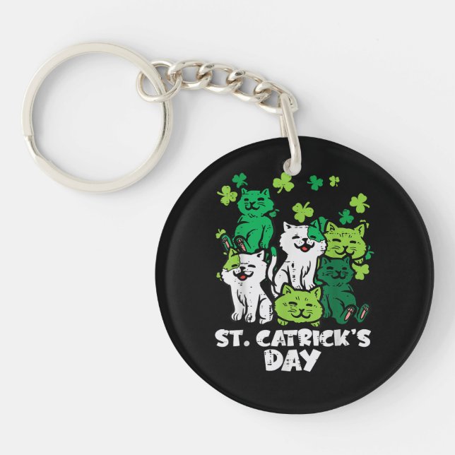 St Patricks Catricks Day Cats Saint Pattys Keychain (Front)